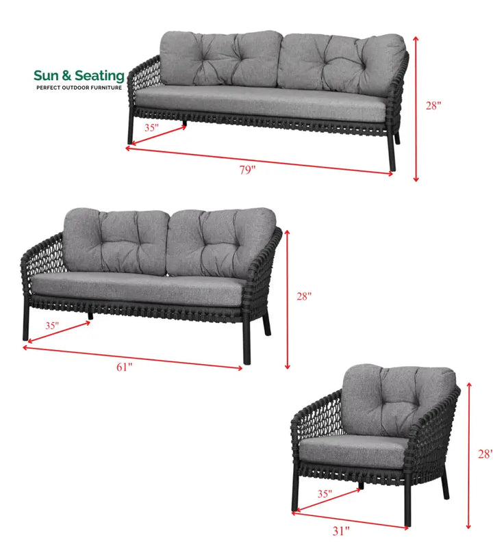 Costa Outdoor Garden Balcony Sofa Set 3 Seater 2 Seater 1 Single Seater 1 Side Table and 1 Center Table Set (Grey) Sofa