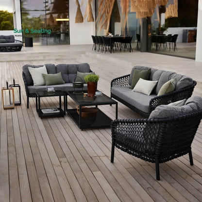Costa Outdoor Garden Balcony Sofa Set 3 Seater 2 Seater 1 Single Seater 1 Side Table and 1 Center Table Set (Grey) Sofa