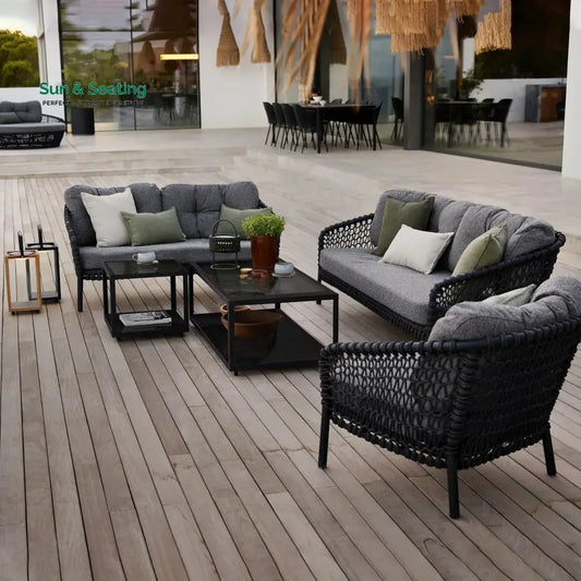 Costa Outdoor Garden Balcony Sofa Set 3 Seater 2 Seater 1 Single Seater 1 Side Table and 1 Center Table Set (Grey) Sofa
