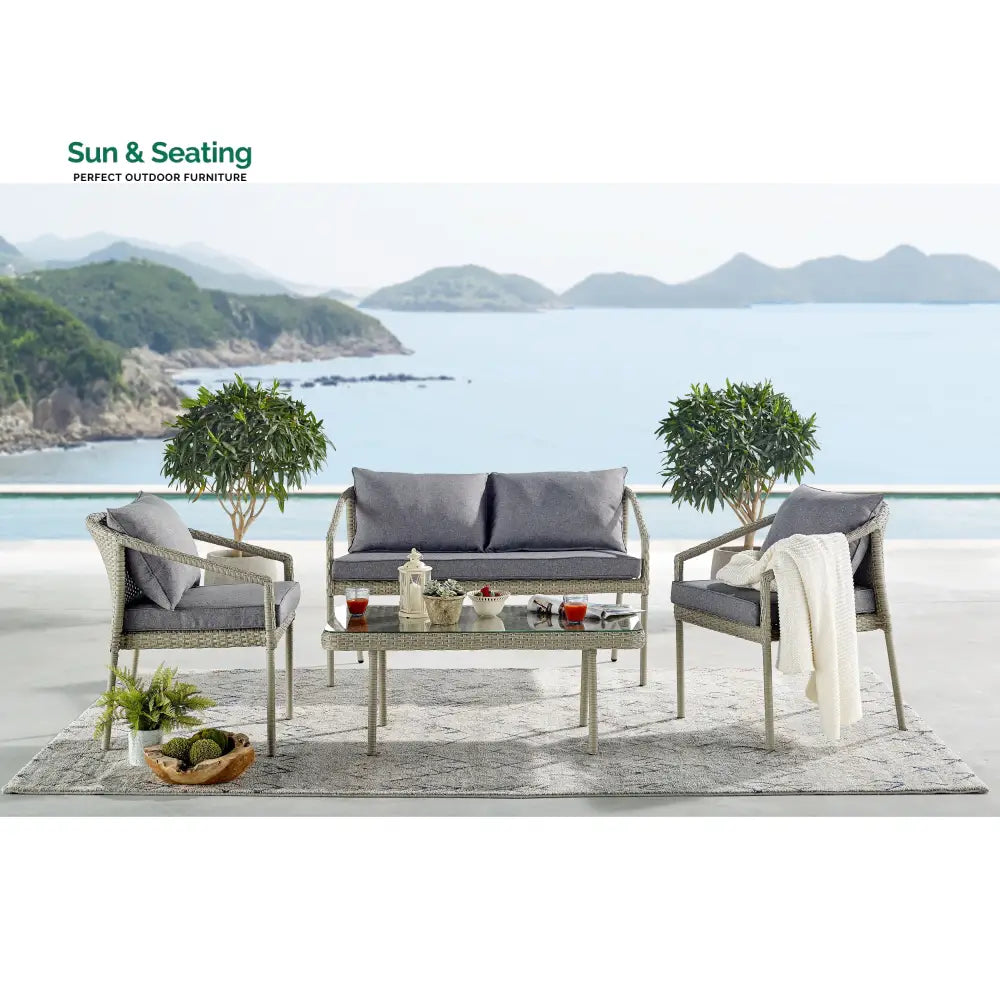 Coven Outdoor Garden Balcony Sofa Set 2 Seater 2 Single seater and 1 Center Table Set (Cream) Sofa Sets