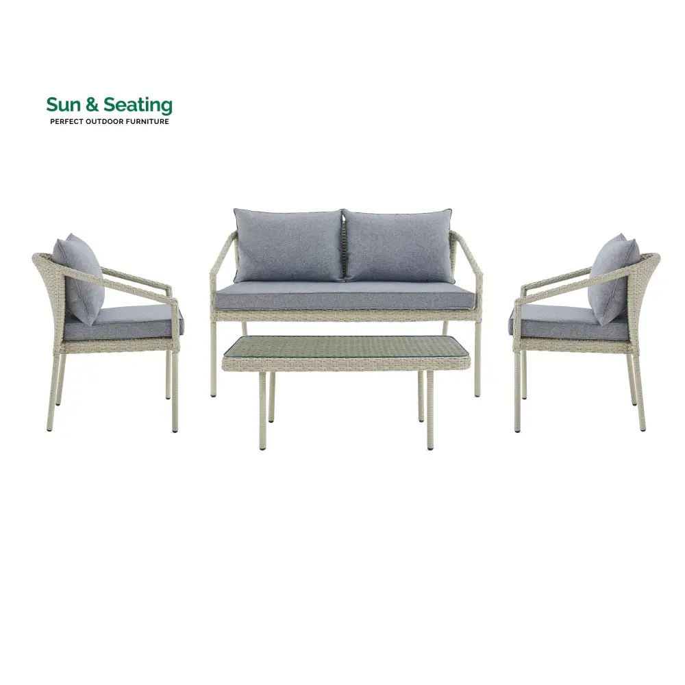 Coven Outdoor Garden Balcony Sofa Set 2 Seater 2 Single seater and 1 Center Table Set (Cream) Sofa Sets