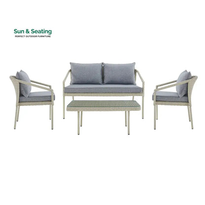 Coven Outdoor Garden Balcony Sofa Set 2 Seater 2 Single seater and 1 Center Table Set (Cream) Sofa Sets