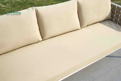 Crasio Outdoor Garden Balcony Sofa Set 3 Seater 2 Single seater and 1 Center Table Set Braid & Rope (White + Tan) Sofa