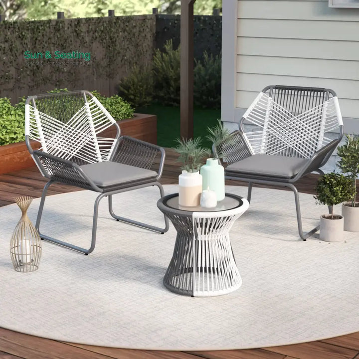 Crimson Outdoor Patio Seating Set 2 Chairs and 1 Table Set (White + Dark Grey) Coffee Table Sets