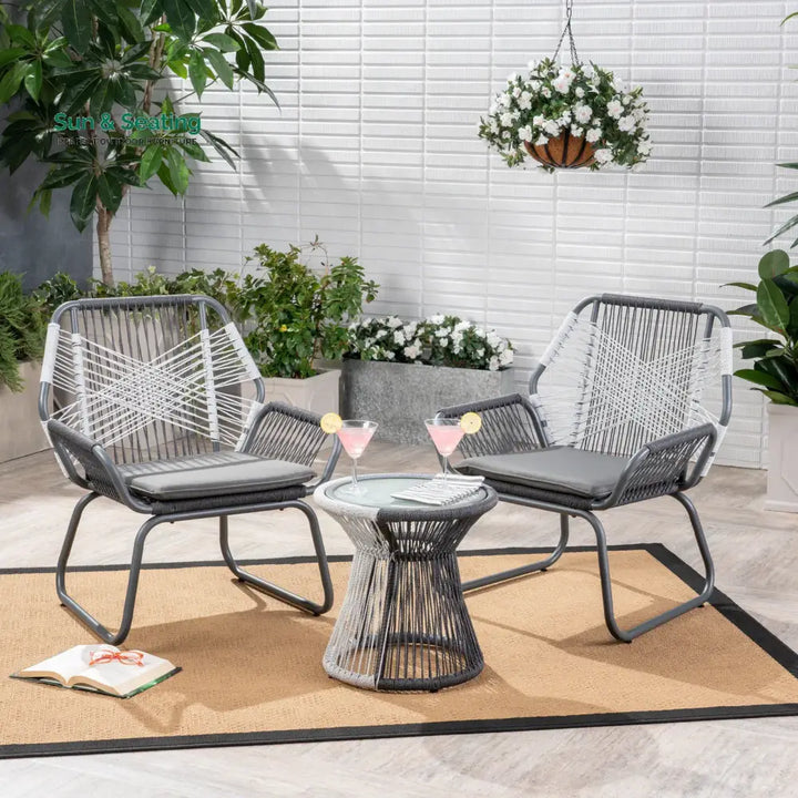 Crimson Outdoor Patio Seating Set 2 Chairs and 1 Table Set (White + Dark Grey) Coffee Table Sets