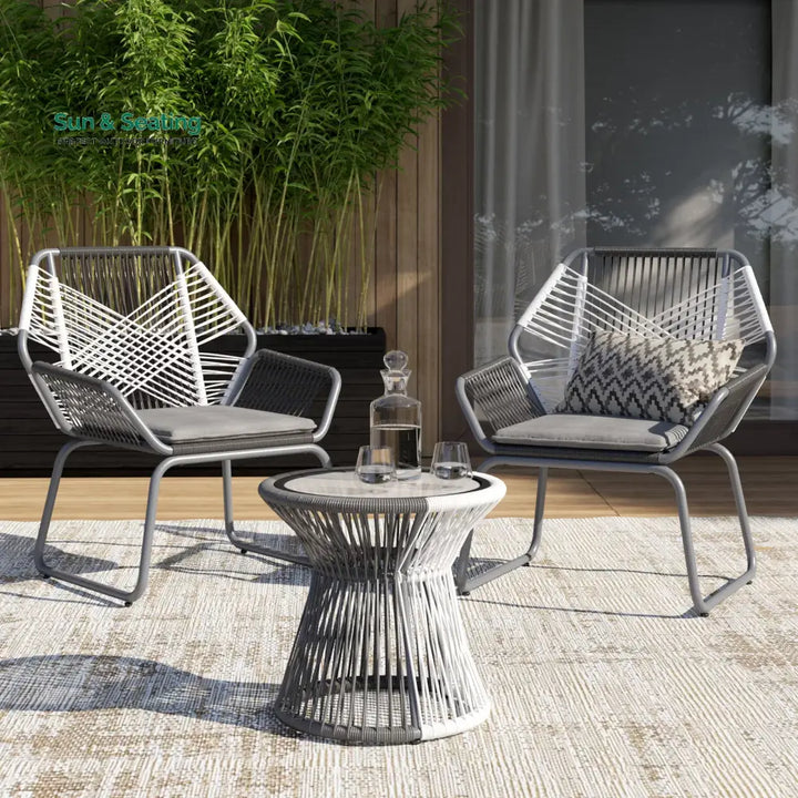 Crimson Outdoor Patio Seating Set 2 Chairs and 1 Table Set (White + Dark Grey) Coffee Table Sets