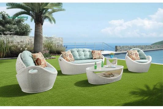 Crocetta Outdoor Sofa Set 3 Seater 2 Single seater and 1 Center Table (Off White) Sofa Sets