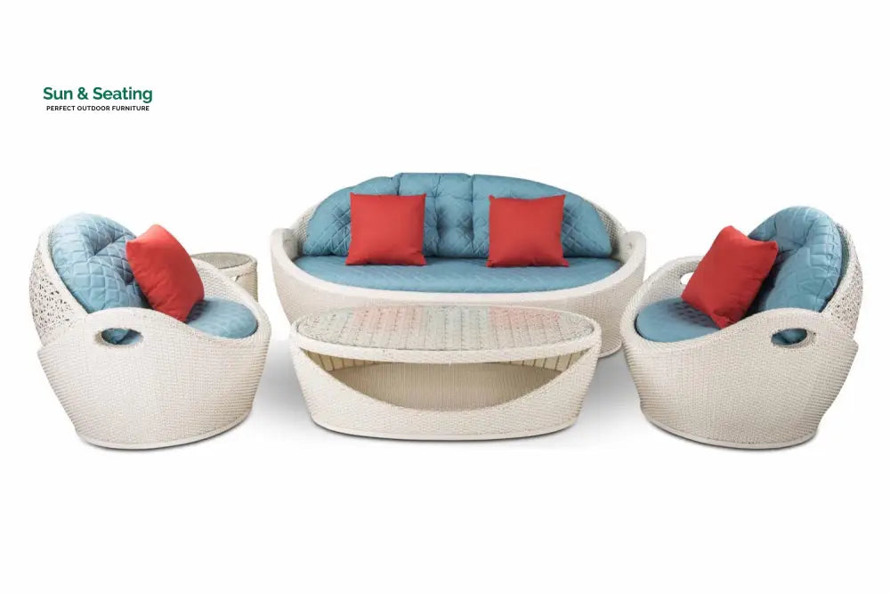 Crocetta Outdoor Sofa Set 3 Seater 2 Single seater and 1 Center Table (Off White) Sofa Sets