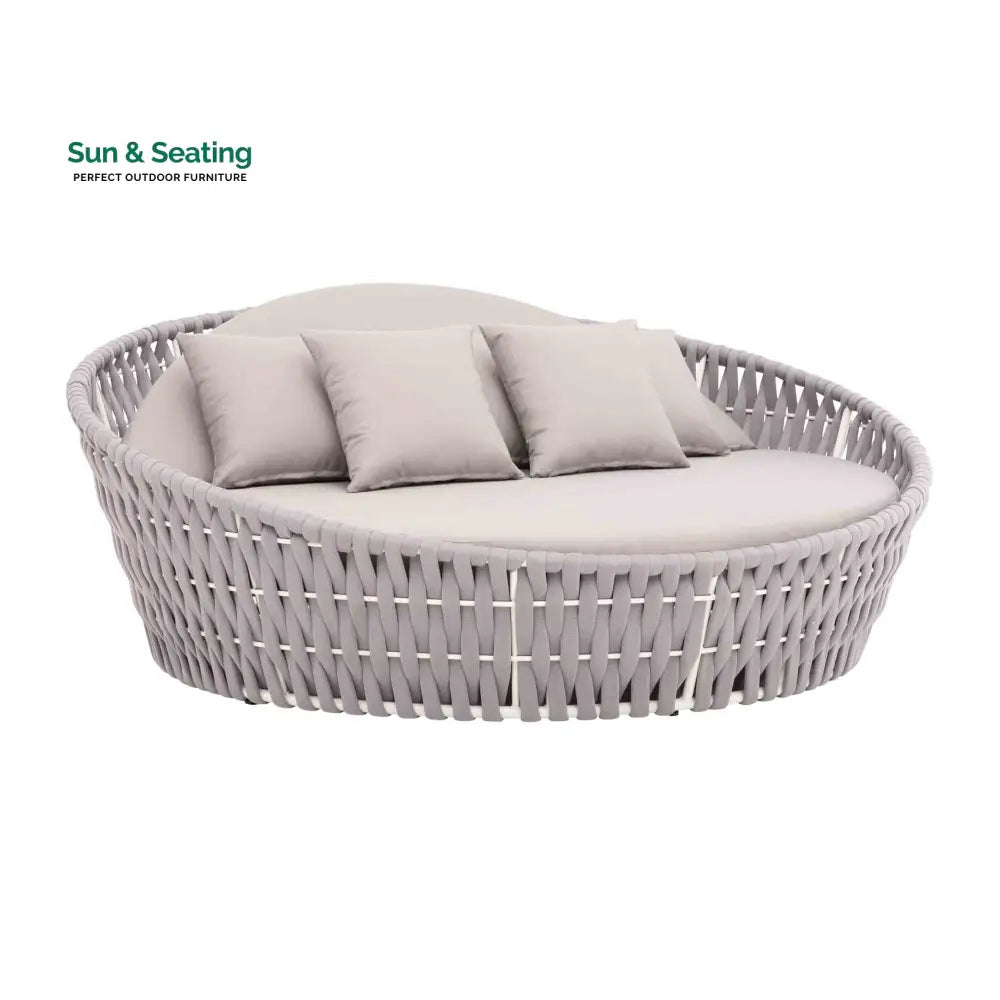 Cuba Outdoor Poolside Sunbed With Cushion Daybed (Light Grey) Braided &amp; Rope Sunbed