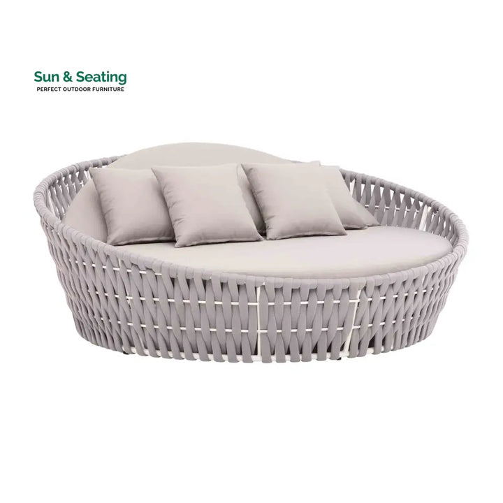 Cuba Outdoor Poolside Sunbed With Cushion Daybed (Light Grey) Braided &amp; Rope Sunbed