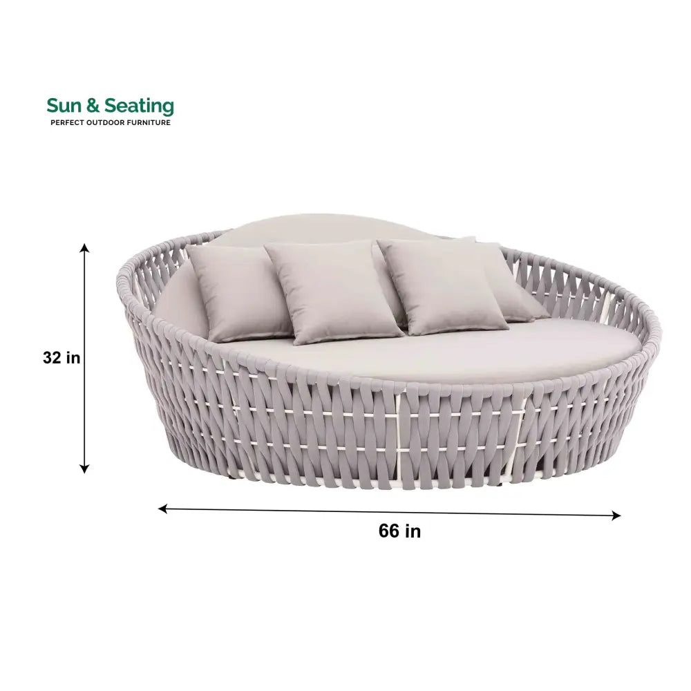 Cuba Outdoor Poolside Sunbed With Cushion Daybed (Light Grey) Braided &amp; Rope Sunbed