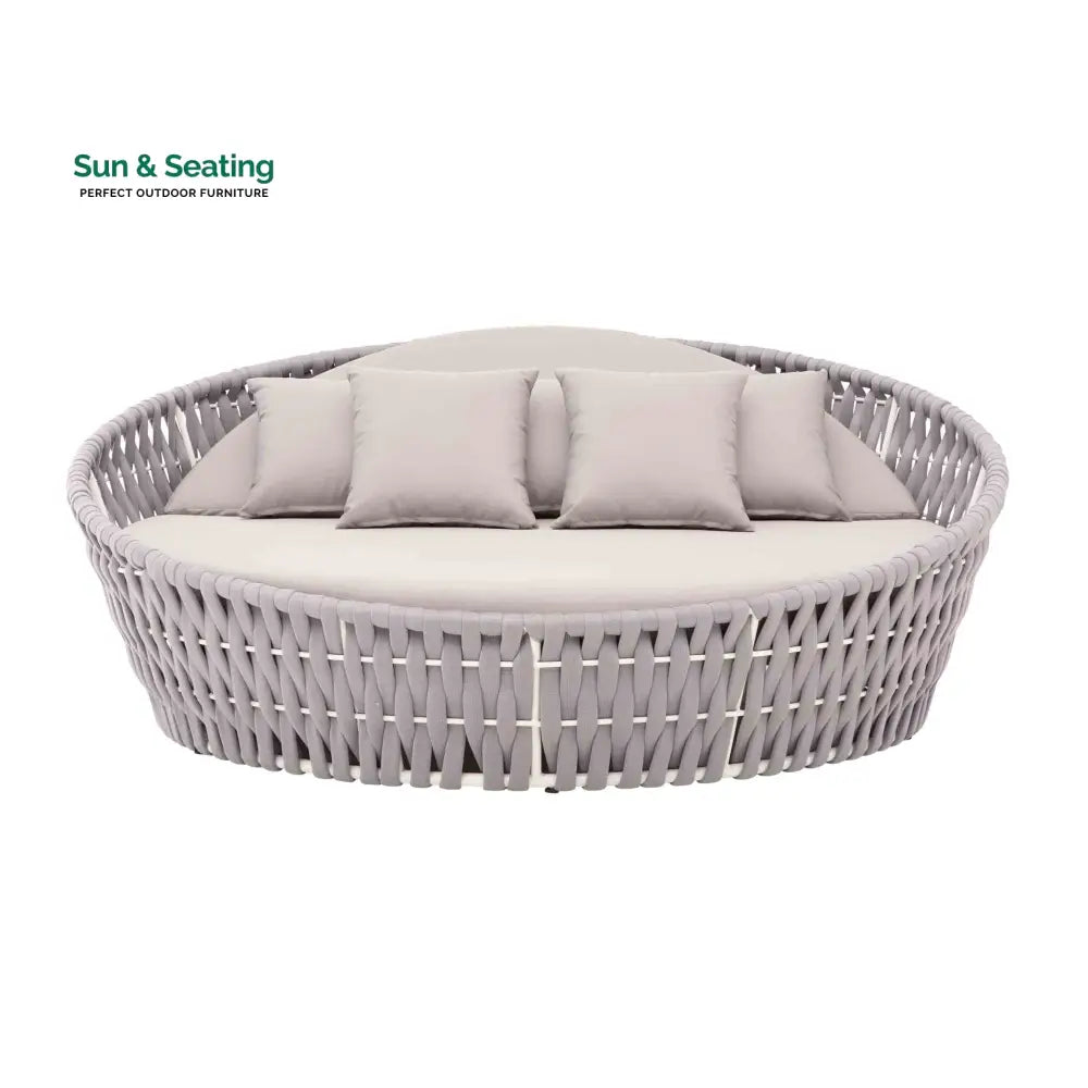 Cuba Outdoor Poolside Sunbed With Cushion Daybed (Light Grey) Braided & Rope Sunbed