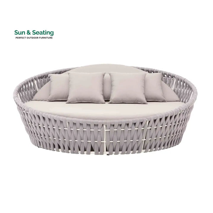 Cuba Outdoor Poolside Sunbed With Cushion Daybed (Light Grey) Braided &amp; Rope Sunbed
