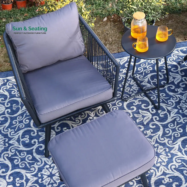 Culb Outdoor Patio Seating Set 2 Chairs and 1 Table Set (Black) Coffee Table Sets