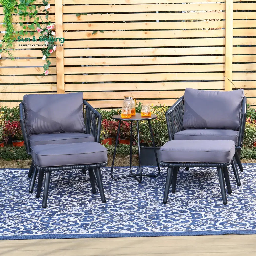 Culb Outdoor Patio Seating Set 2 Chairs and 1 Table Set (Black) Coffee Table Sets