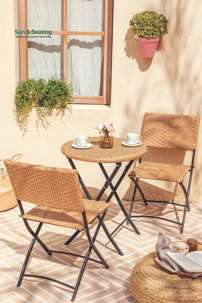 Curro Cara Outdoor Patio Seating Set 2 Chairs and 1 Table Set (Honey) Coffee Table Sets
