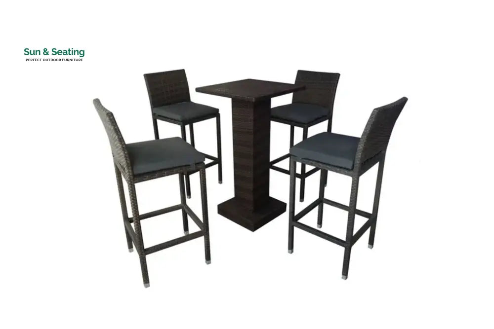 Curro Outdoor Patio Bar Set 4 Chairs and 1 Table For Balcony (Brown) Bar Sets