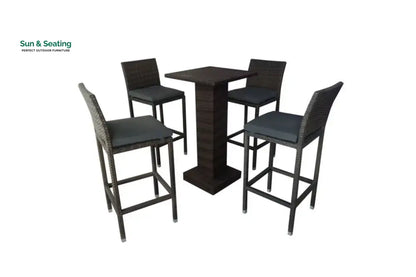 Curro Outdoor Patio Bar Set 4 Chairs and 1 Table For Balcony (Brown) Bar Sets