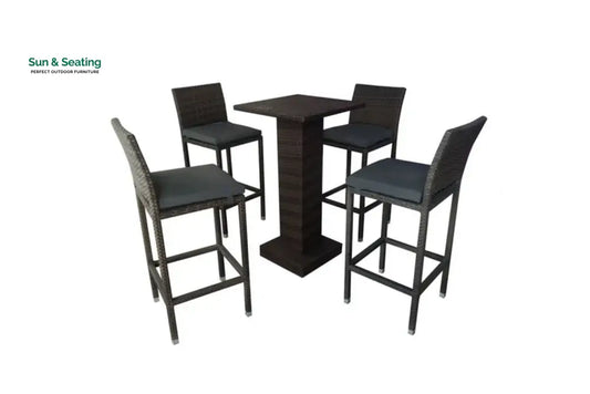 Curro Outdoor Patio Bar Set 4 Chairs and 1 Table For Balcony (Brown) Bar Sets