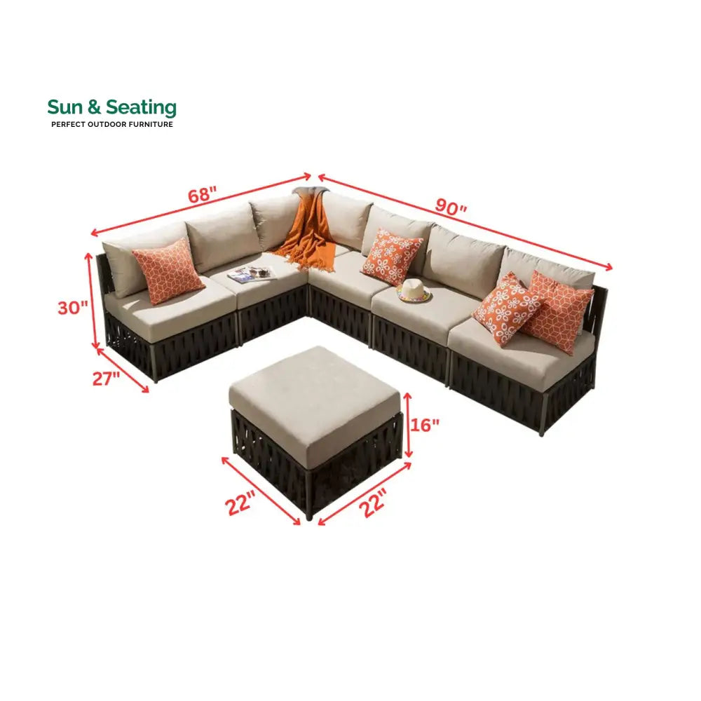 Curro Outdoor Sofa Set 6 Seater and 1 Ottoman Set (Brown) Sofa Sets