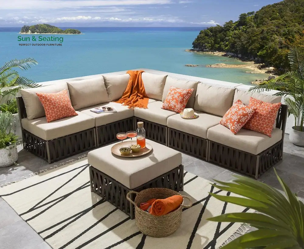 Curro Outdoor Sofa Set 6 Seater and 1 Ottoman Set (Brown) Sofa Sets