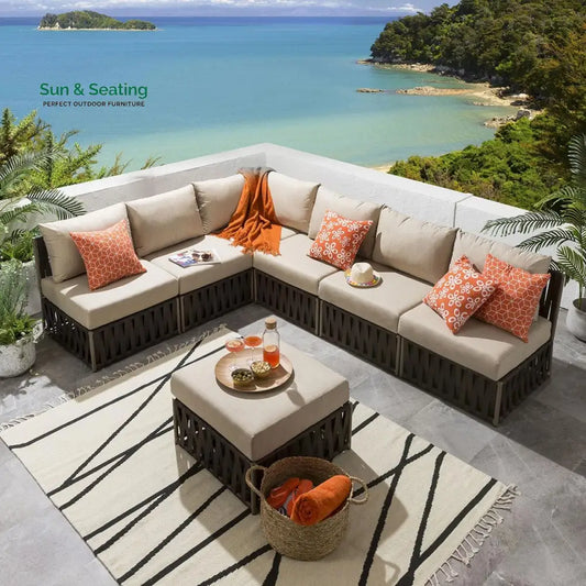 Curro Outdoor Sofa Set 6 Seater and 1 Ottoman Set (Brown) Sofa Sets