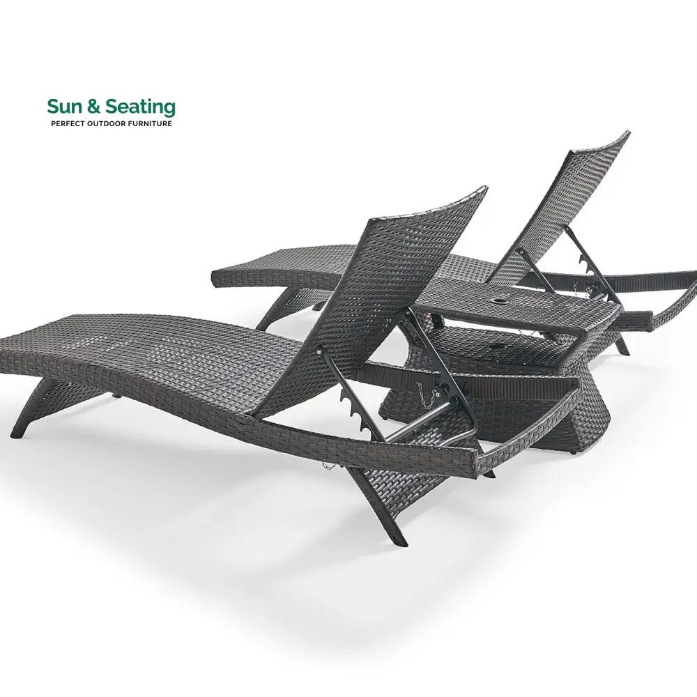 Curro Outdoor Swimming Poolside Lounger (Set of 2) With 1 Side Table (Brown) Loungers