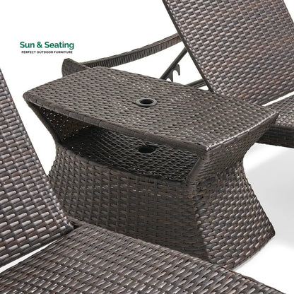 Curro Outdoor Swimming Poolside Lounger (Set of 2) With 1 Side Table (Brown) Loungers