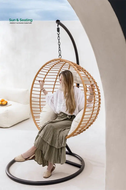 Custodia Single Seater Hanging Swing With Stand For Balcony Garden Swing (Honey) Swings