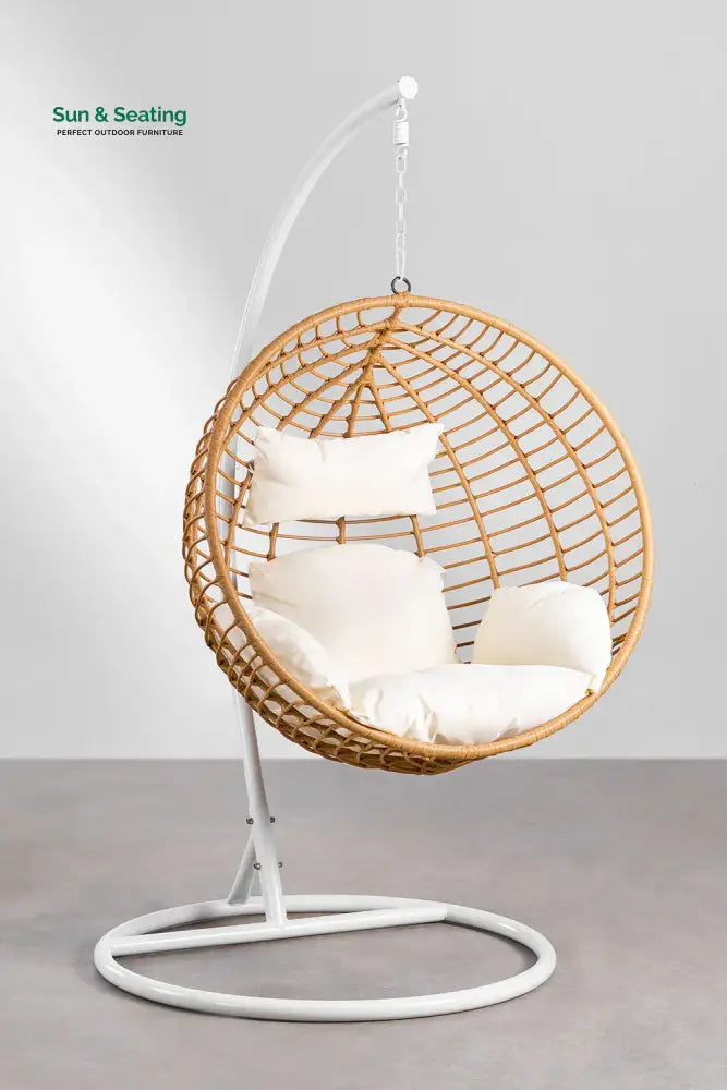 Custodia Single Seater Hanging Swing With Stand For Balcony Garden Swing (Honey) White Swings