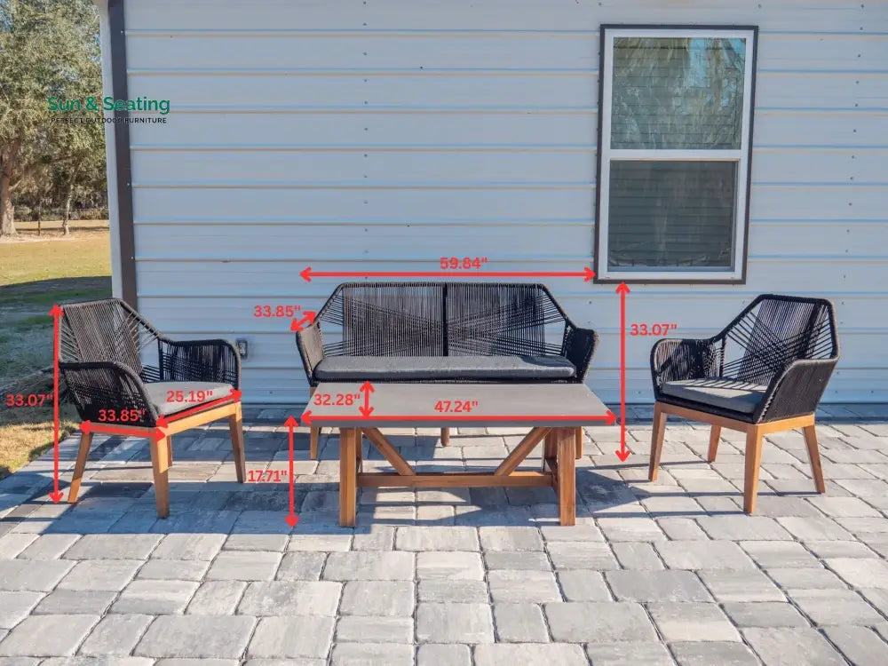 Cybella Outdoor Garden Balcony Sofa Set 2 Seater 2 Single Seater 1 Center Table Set (Black) Braided and Rope Sofa Sets