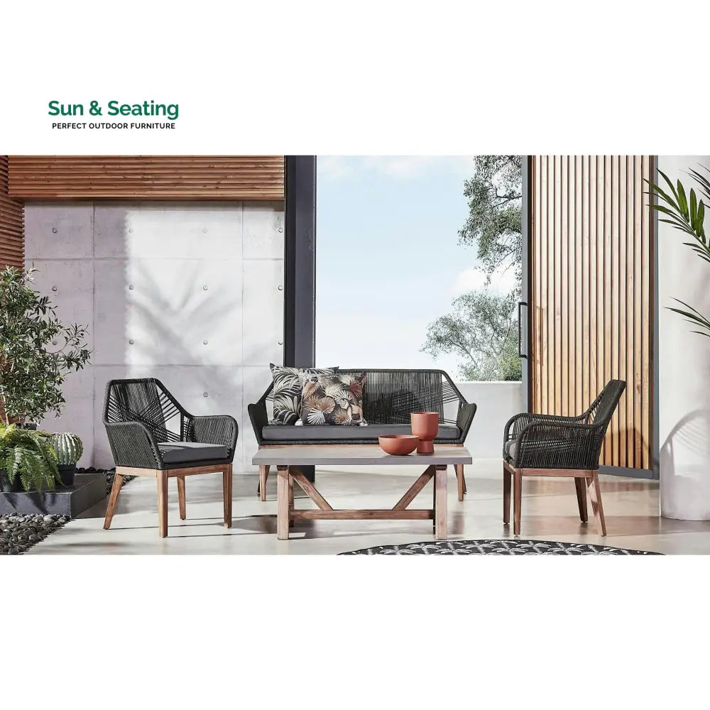 Cybella Outdoor Garden Balcony Sofa Set 2 Seater 2 Single Seater 1 Center Table Set (Black) Braided and Rope Sofa Sets