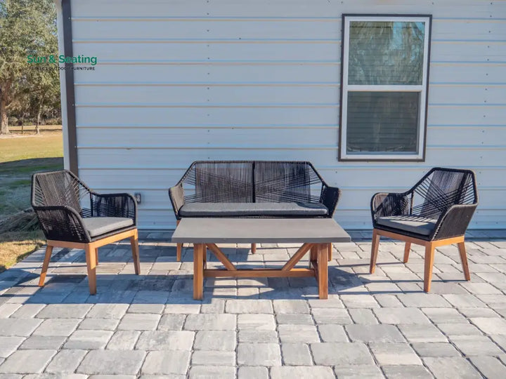 Cybella Outdoor Garden Balcony Sofa Set 2 Seater 2 Single Seater 1 Center Table Set (Black) Braided and Rope Sofa Sets