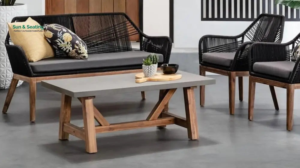 Cybella Outdoor Garden Balcony Sofa Set 2 Seater 2 Single Seater 1 Center Table Set (Black) Braided and Rope Sofa Sets