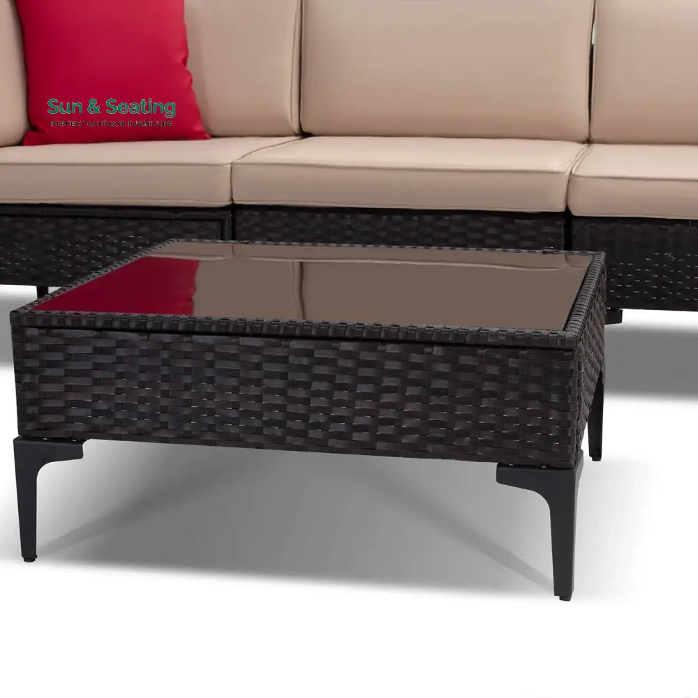 Cyzen Outdoor Sofa Set 5 Seater and 1 Center Table Set (Dark Brown) Sofa Sets