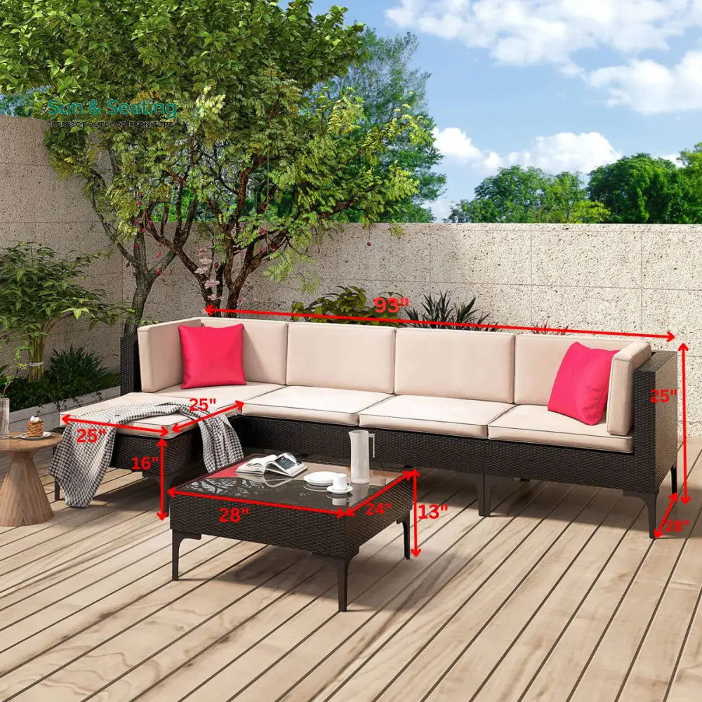 Cyzen Outdoor Sofa Set 5 Seater and 1 Center Table Set (Dark Brown) Sofa Sets