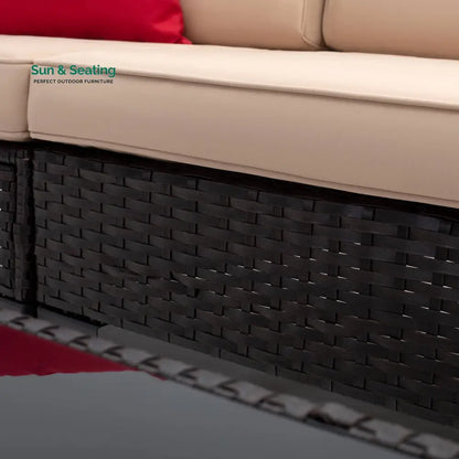 Cyzen Outdoor Sofa Set 5 Seater and 1 Center Table Set (Dark Brown) Sofa Sets