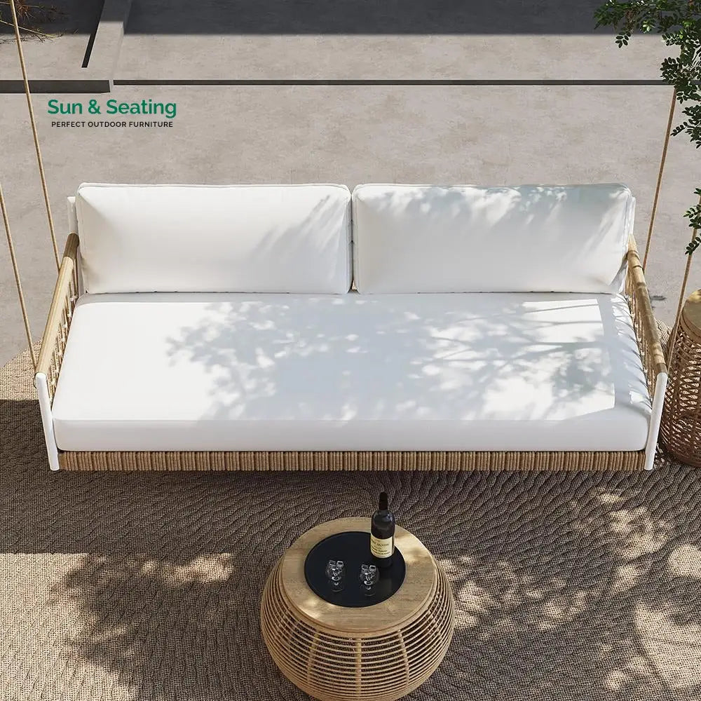 Daaz Three Seater Hanging Swing Without Stand For Balcony Garden Swing (Tan + White) Swings