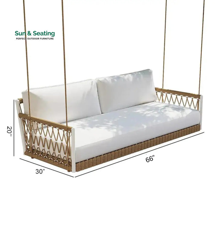 Daaz Three Seater Hanging Swing Without Stand For Balcony Garden Swing (Tan + White) Swings