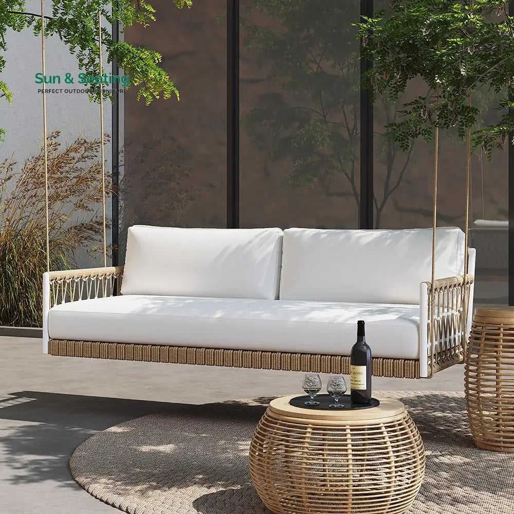 Daaz Three Seater Hanging Swing Without Stand For Balcony Garden Swing (Tan + White) Swings