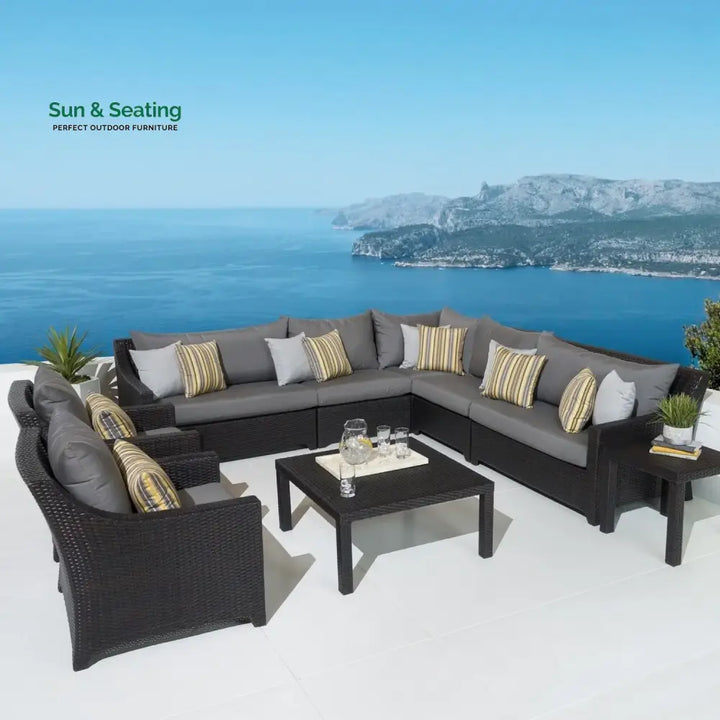 Dahabo All Weather Outdoor Wicker Garden L-Shape Sectional Conversation Set Sofa Set
