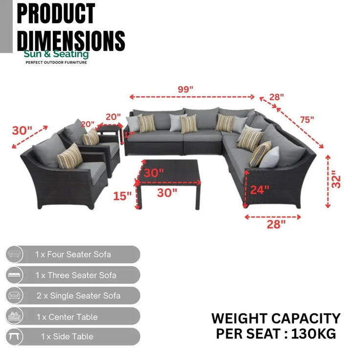 Dahabo All Weather Outdoor Wicker Garden L-Shape Sectional Conversation Set Sofa Set