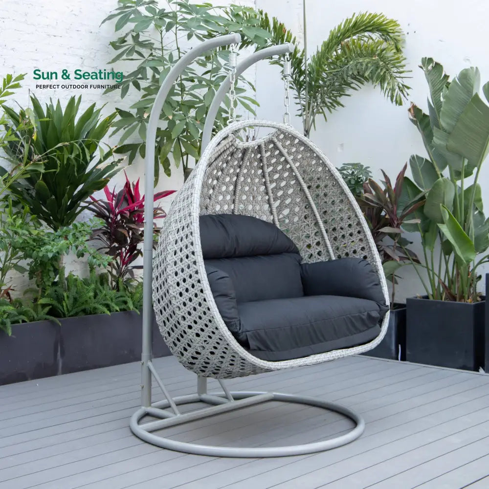 Dario Double Seater Hanging Swing With Stand For Balcony Garden Swing (Silver) Black Swings