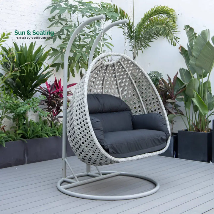 Dario Double Seater Hanging Swing With Stand For Balcony Garden Swing (Silver) Black Swings