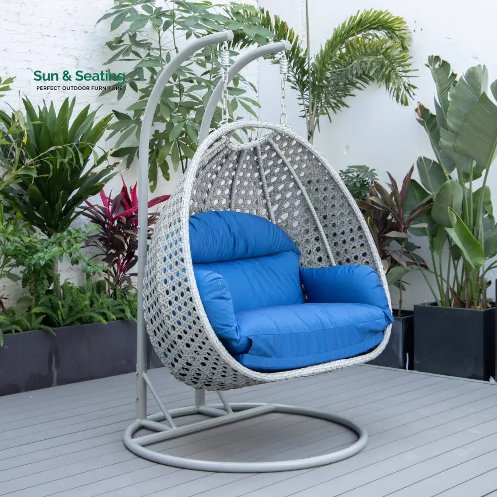 Dario Double Seater Hanging Swing With Stand For Balcony Garden Swing (Silver) Blue Swings