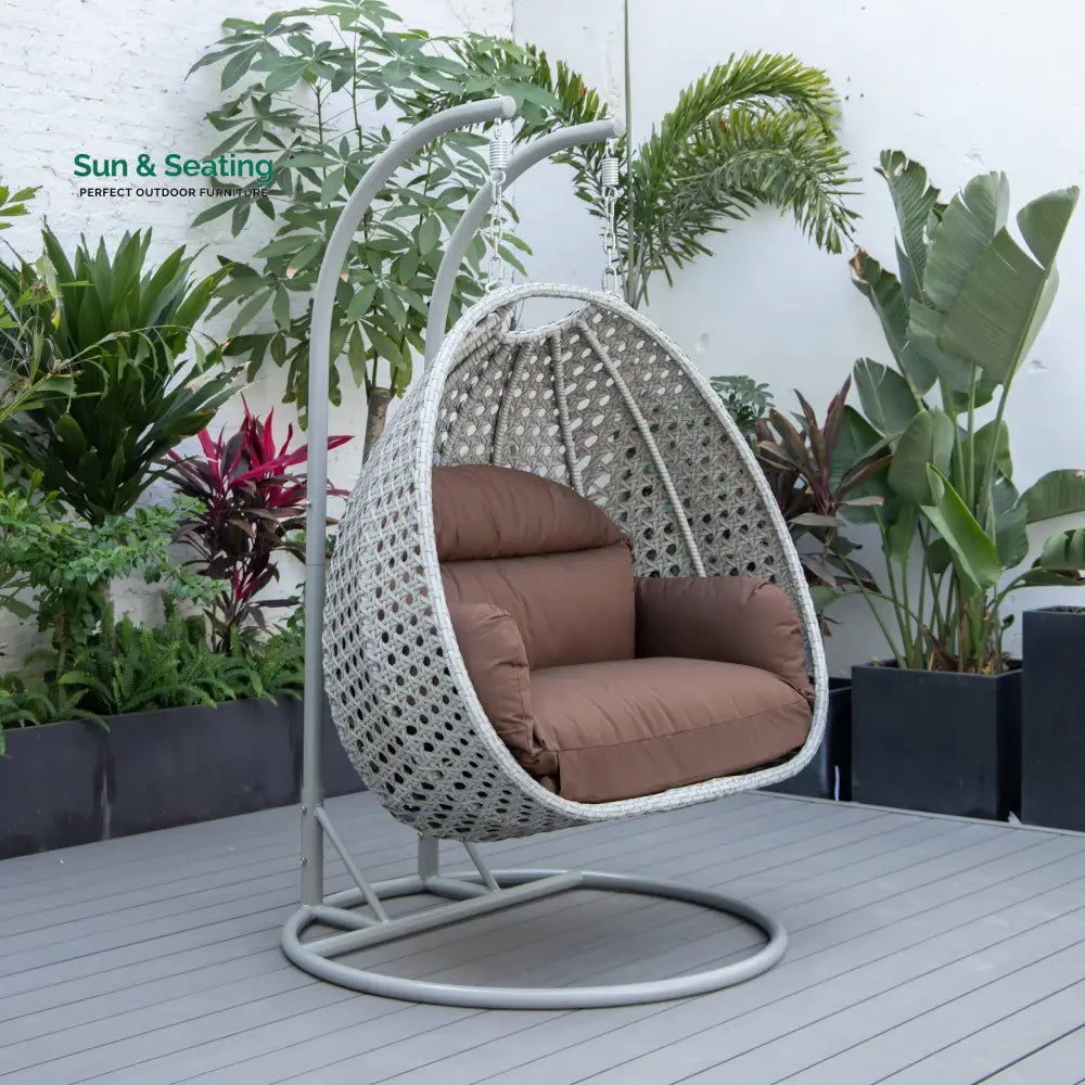 Dario Double Seater Hanging Swing With Stand For Balcony Garden Swing (Silver) Brown Swings