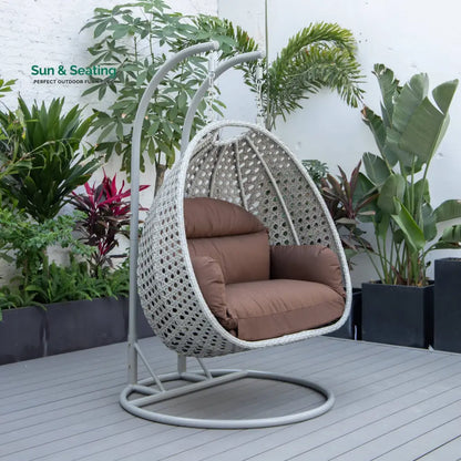Dario Double Seater Hanging Swing With Stand For Balcony Garden Swing (Silver) Brown Swings