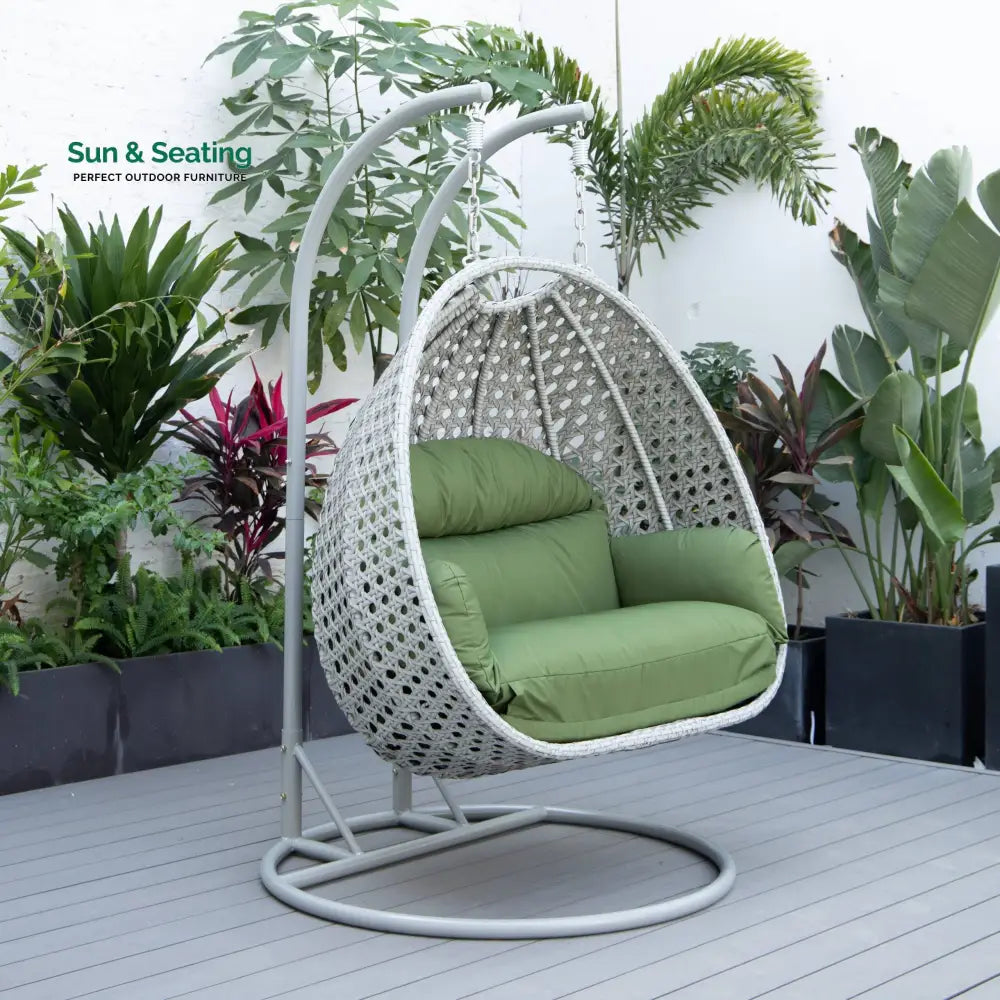 Dario Double Seater Hanging Swing With Stand For Balcony Garden Swing (Silver) Dark Green Swings