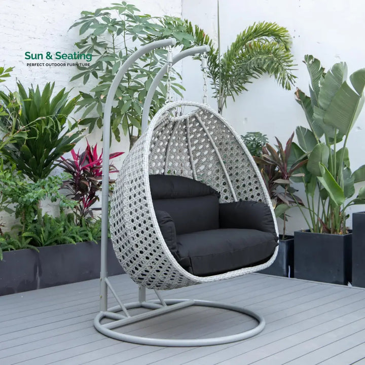 Dario Double Seater Hanging Swing With Stand For Balcony Garden Swing (Silver) Dark Grey Swings