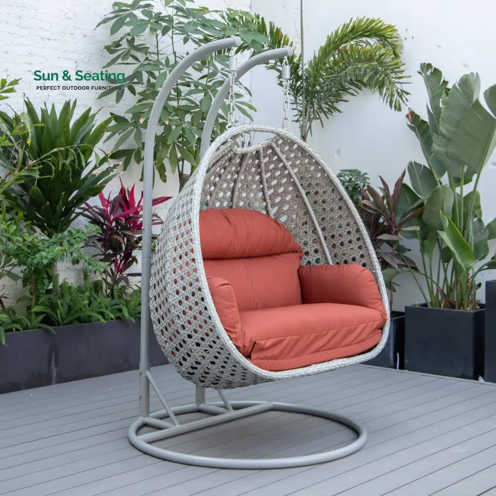 Dario Double Seater Hanging Swing With Stand For Balcony Garden Swing (Silver) Dark Orange Swings